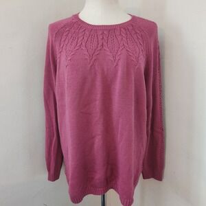 Sonoma Goods For Life Womens XL Berry Pink Pointelle Knit Crewneck Sweater‎ NWT